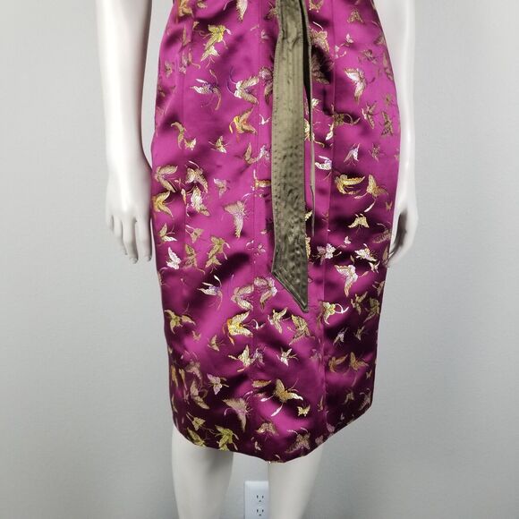 Betsey Johnson New York Rare Purple Satin Midi Butterfly Y2K Sheath Dress Size 6 - Picture 5 of 16